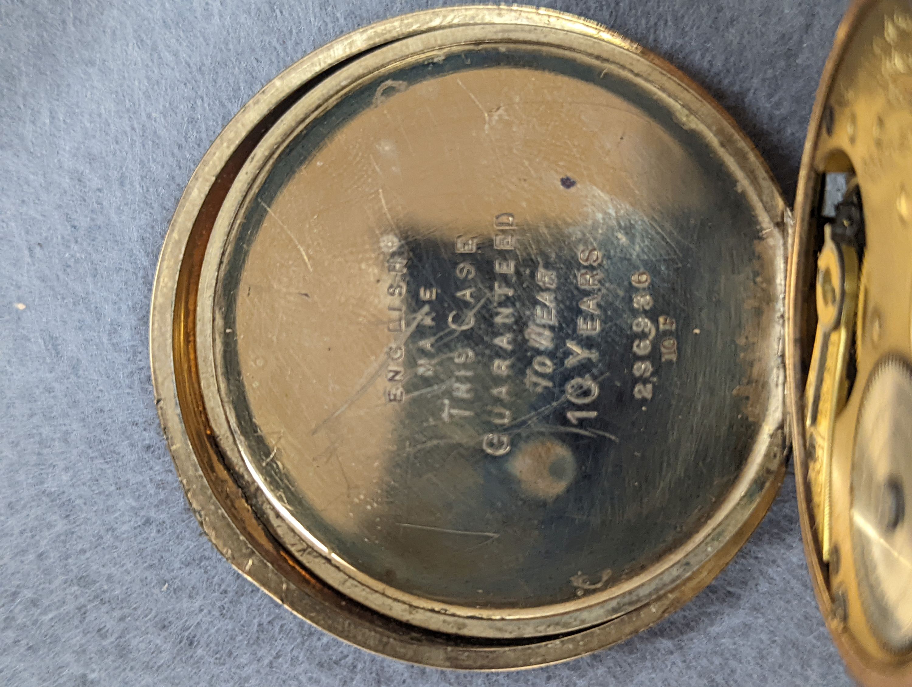 An 18k fob watch(a.f.) gross 20.4 grams, a 9ct wrist watch on a 9ct expanding bracelet, gross 20.7 grams, a gold plated pocket watch, an 800 fob watch and a 19th century silver pair cased verge keywind pocket watch, by J